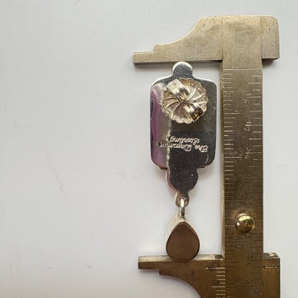 VTG Sterling Silver 925 Lizardite Bezel Set Stud Earrings Size 46mm Length - Picture 11 of 12